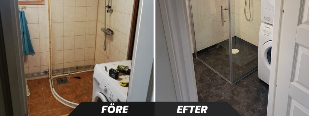 före och efter badrumsrenovering